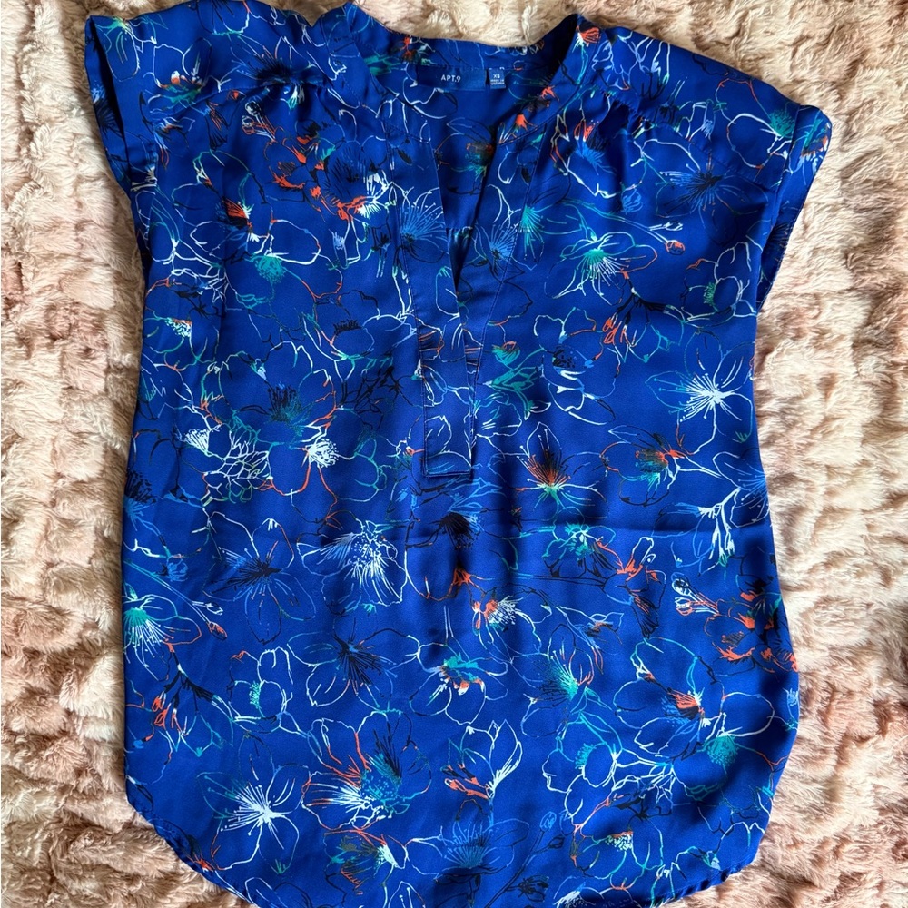 Apt. 9 Blue Mandarin Collar Blouse